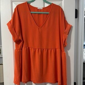 Orange V-Neck Women's Top